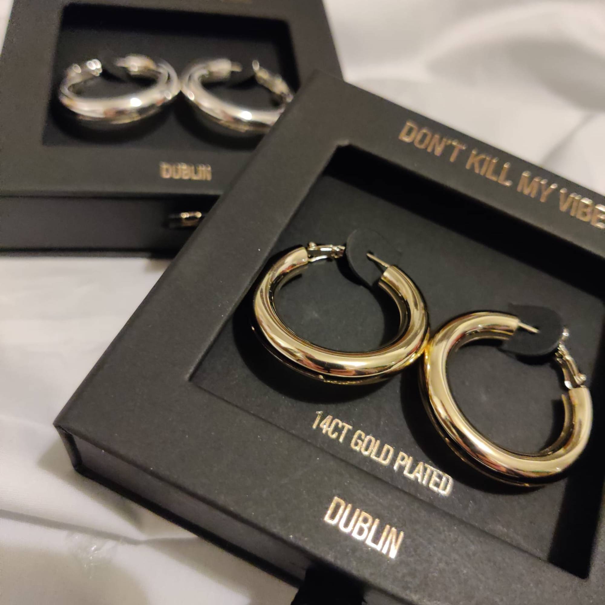 Gold and Silver Not Yer Average Hoop Earrings in Gift Boxes