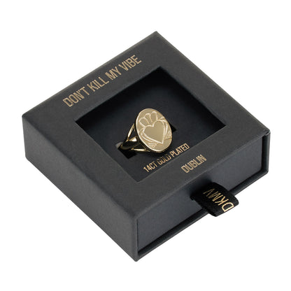 Gold Heart Strong Claddagh Sovereign Ring in Gift Box
